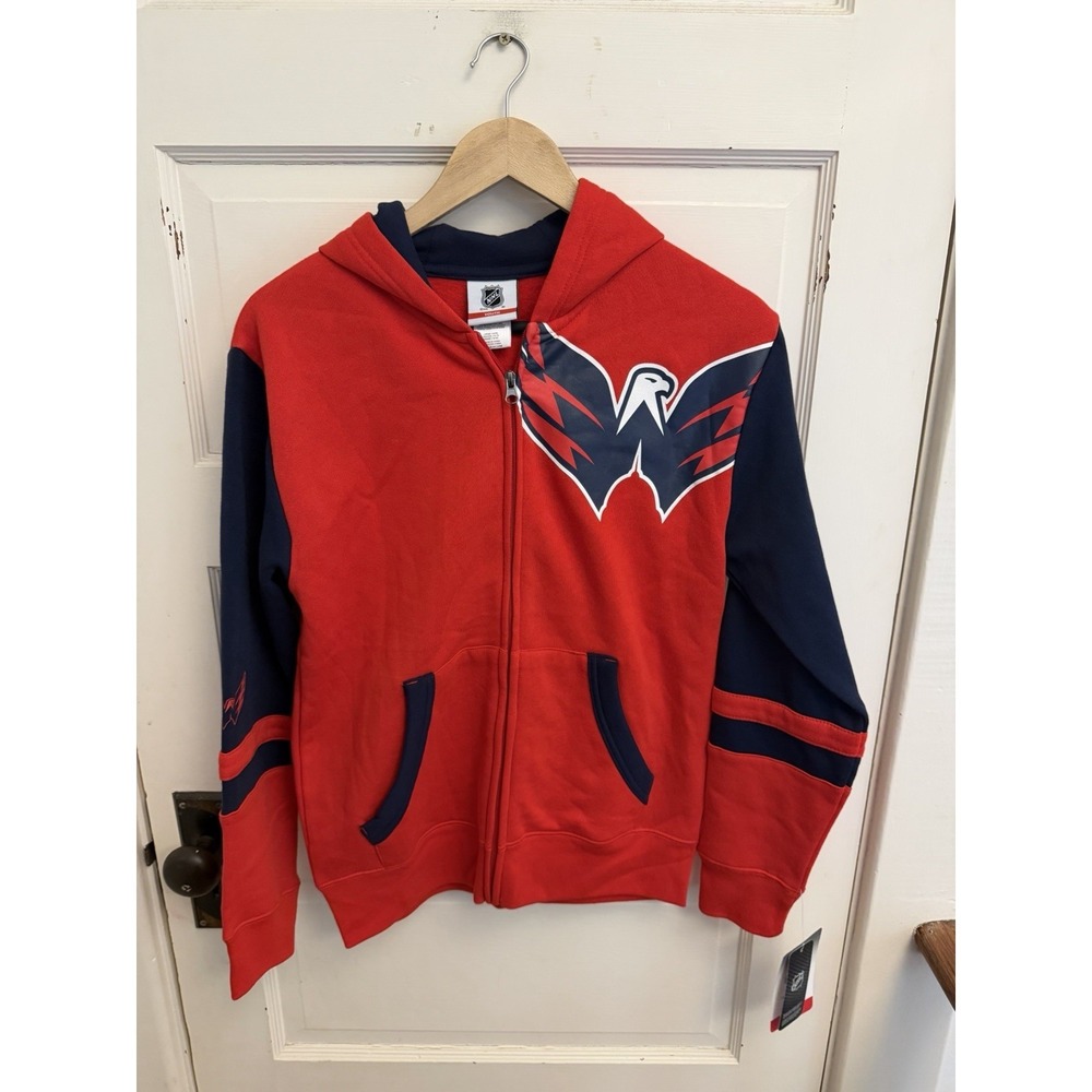 Washington Capitals Youth Hoodie Red Face Off Sweatshirt Size 14/16 New $55